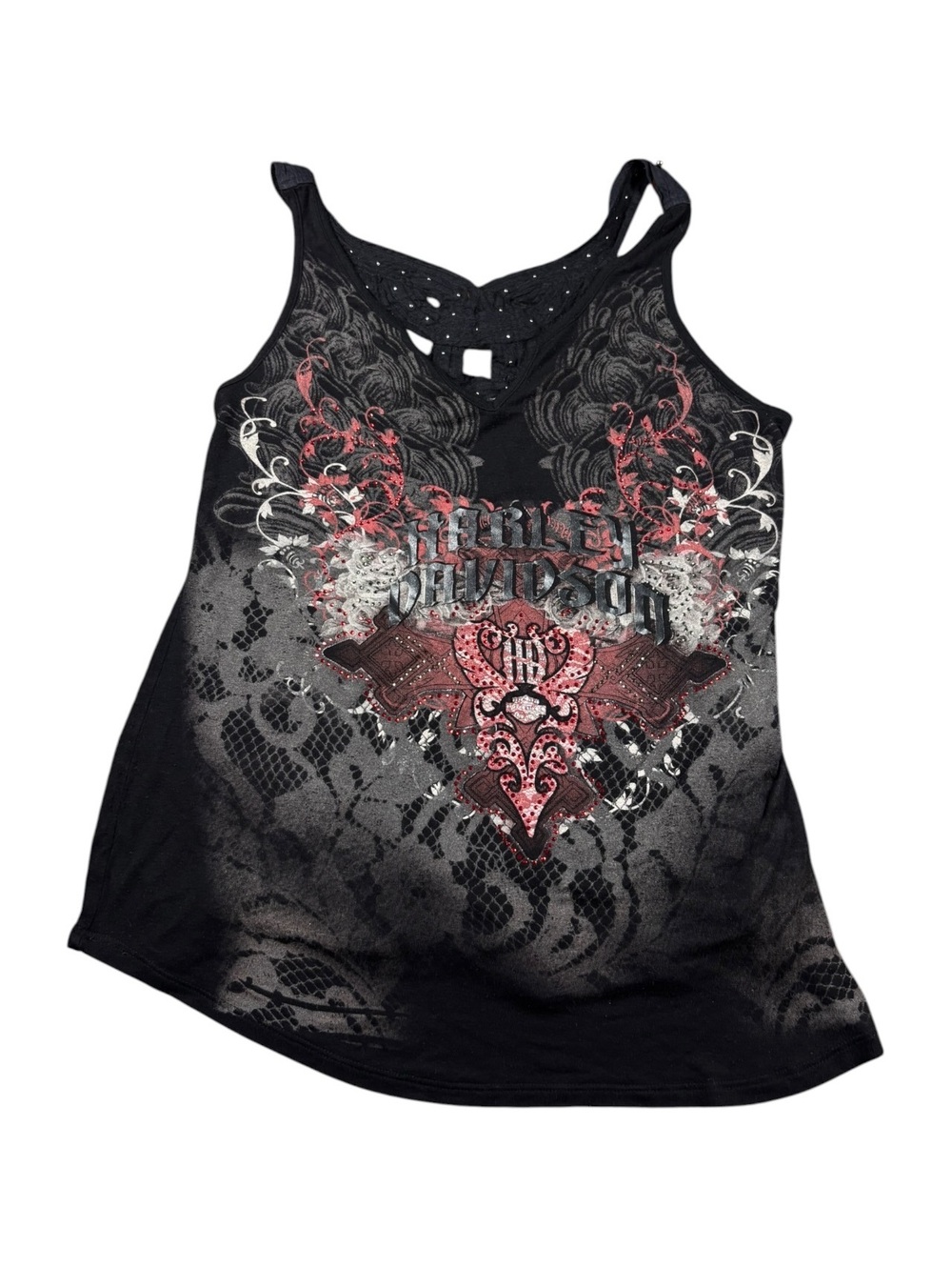 Harley-Davidson Y2K Embellished Lace Tank Top